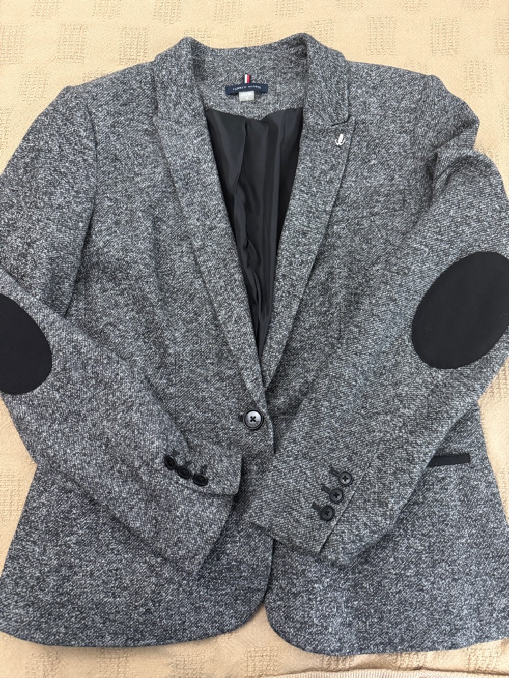 Tommy Hilfiger Gray Tweed Blazer with Black Elbow Patches